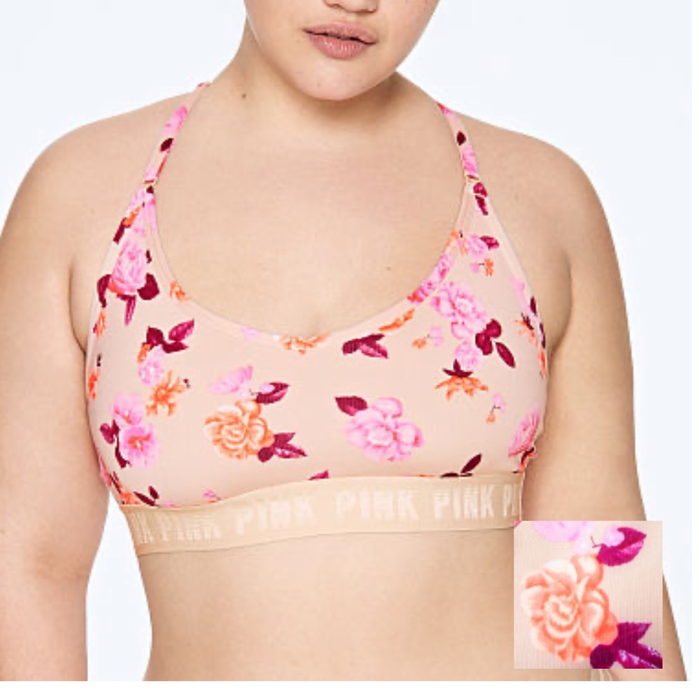 Floral VS PINK strapped back sports bra